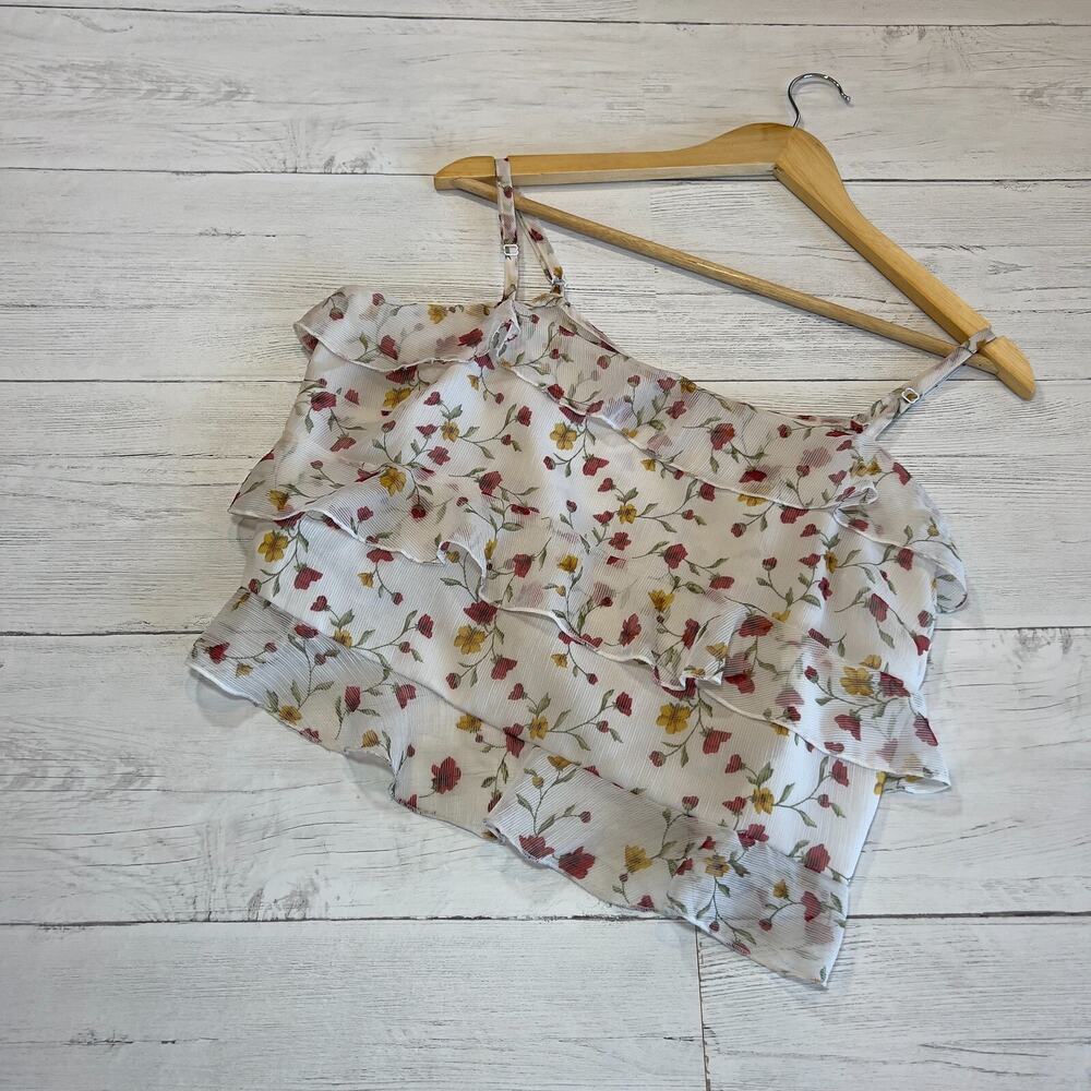 Forever 21 Top Womens Size 0X White Floral Print Ditsy Cottagecore Ruffled Tank
